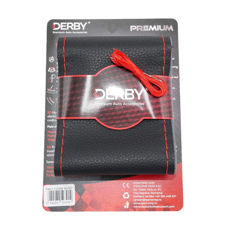 Husa volan neagra cu ac si ata 80 g, cusatura rosie DERBY DBHVO2369R