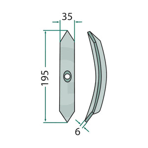Schita dimensiuni Varf brazdar cultivator reversibil 195x35x6mm compatibil Lemken, Amazone GRANIT 23532 RS2978S