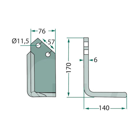 Schita dimensiuni Vinclu dreapta compatibil Howard GRANIT 180HOW-02R