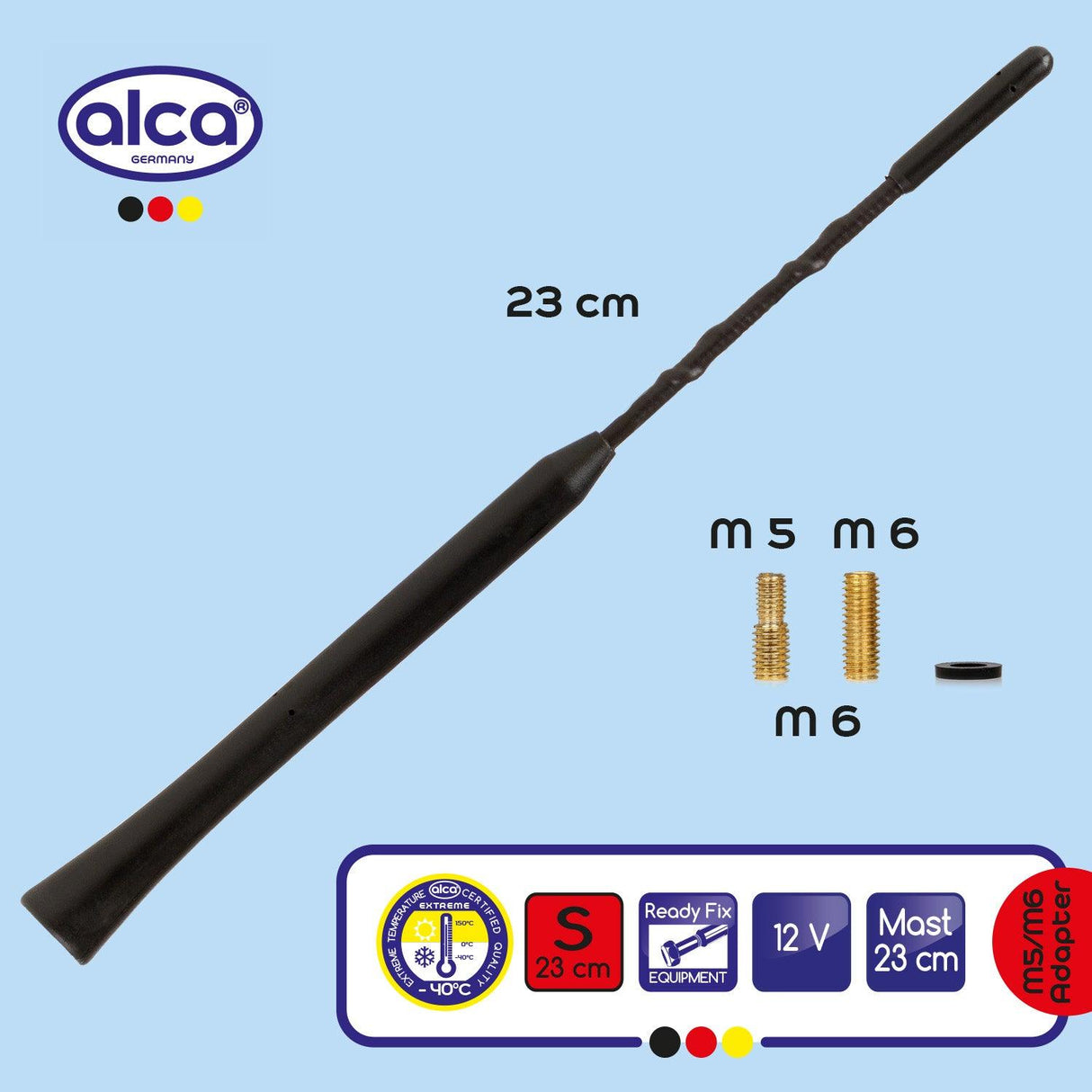 Antena auto exterior neagra 23cm cu 2 adaptoare (5-6mm)