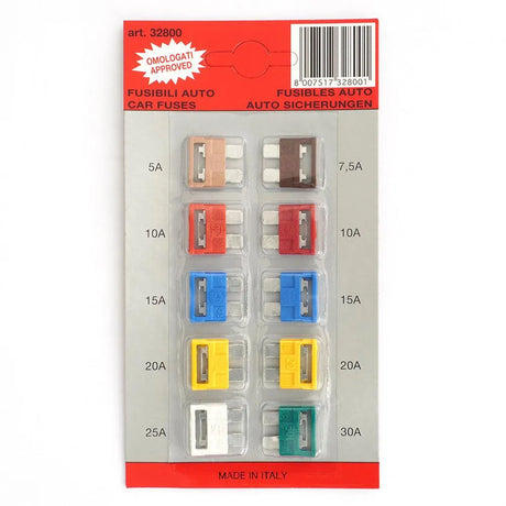Blister cu 10 sigurante fuzibile 5/ 7.5/ 10/ 15/ 20/ 25/ 30 a cod culoare