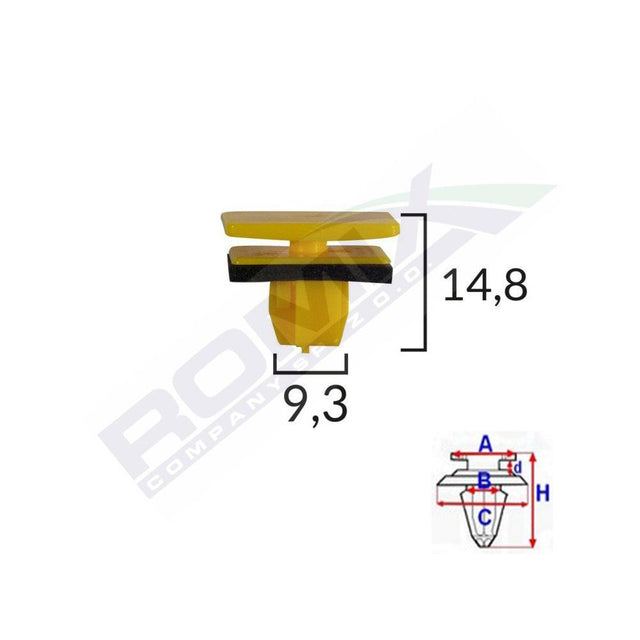 Clips fixare elemente exterioare pentru hyundai 9.3x14.8mm - galben set 10 buc