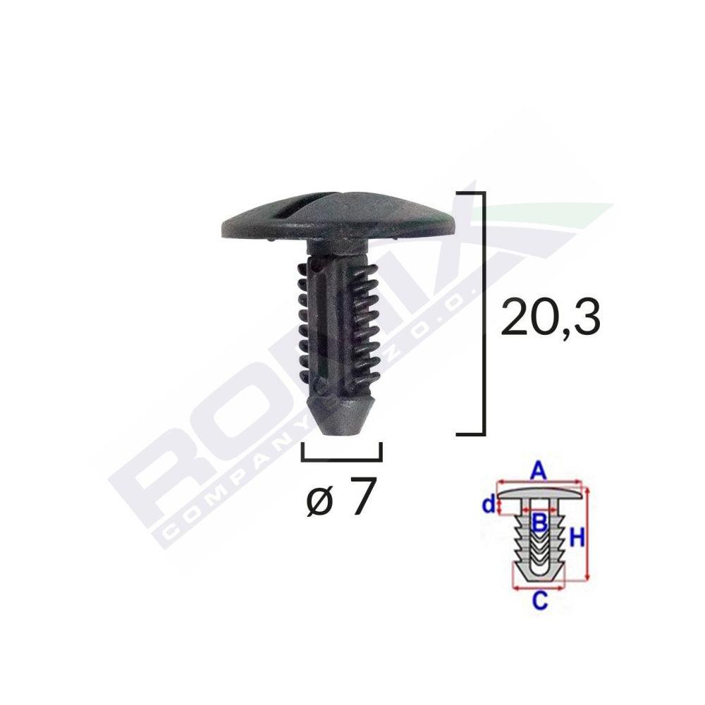 Clips fixare elemente roata pentru citroen/peugeot 7x20.3mm - negru set 10 buc