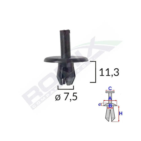 Clips fixare pentru alfa romeo/fiat 7.5x11.3mm - negru set 10 buc