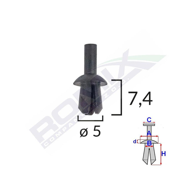 Clips fixare pentru audi/vw 5x7.4mm - negru set 25 buc