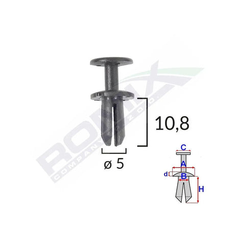 Clips fixare pentru grup vag 5x10.8mm negru - set 10 buc