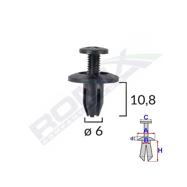 Clips fixare pentru honda/kia/toyota 6x10.8mm - negru set 10 buc