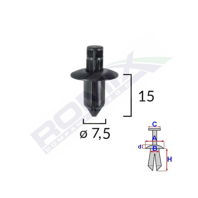 Clips fixare pentru lexus/suzuki/toyota/volvo 7.5x15mm - negru set 10 buc