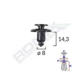 Clips fixare pentru mazda/subaru 8x14.3mm - negru set 10 buc