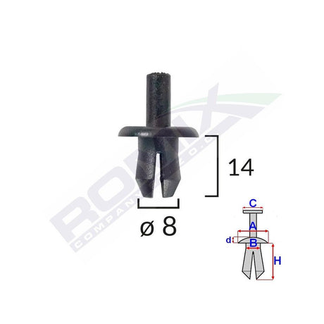 Clips fixare volvo 8x14mm - negru set 10 buc