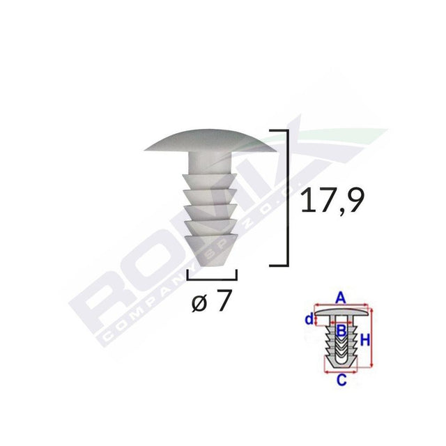 Clips tapiterie pentru fiat 7x17.9mm - gri set 10 buc