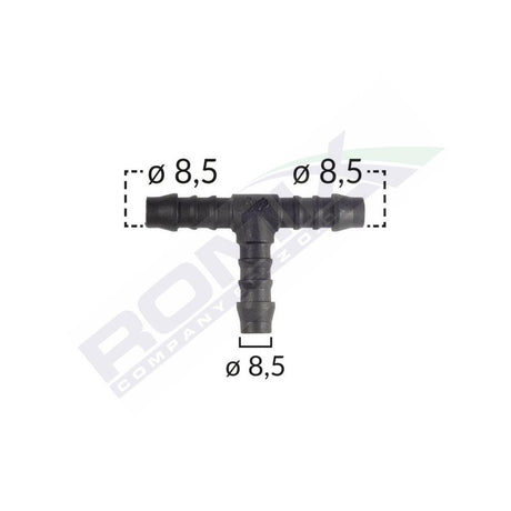 Conector furtun teu universal 8.5mm - negru set 5 buc