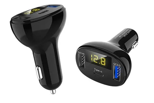 Incarcator auto 1xusb qc3.0 + 1xusb 2.4a + 1xusb type-c cu afisaj tensiune/putere led