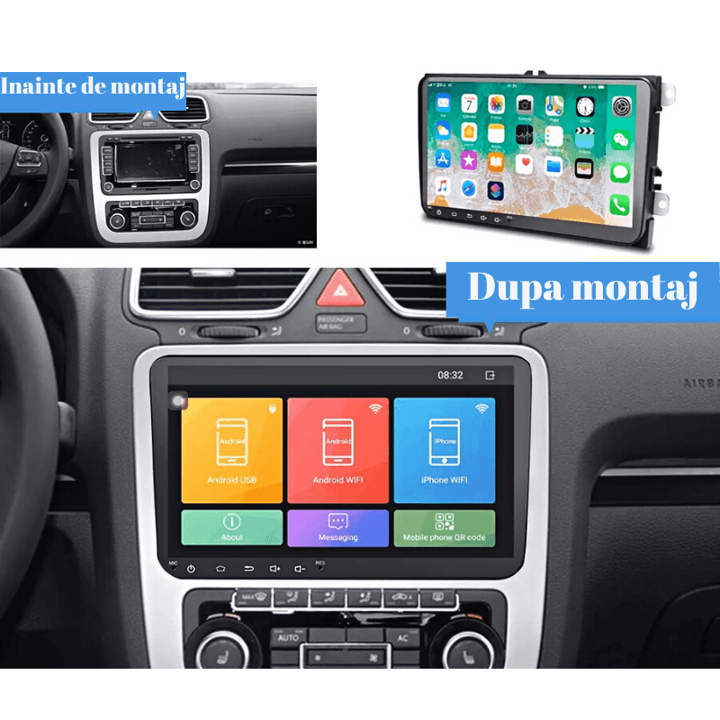 Navigatie auto Android 8.1 cu display 9” inch 1gb ram compatibil cu VW Passat Golf Touran Tiguan Jetta wifi hotspot