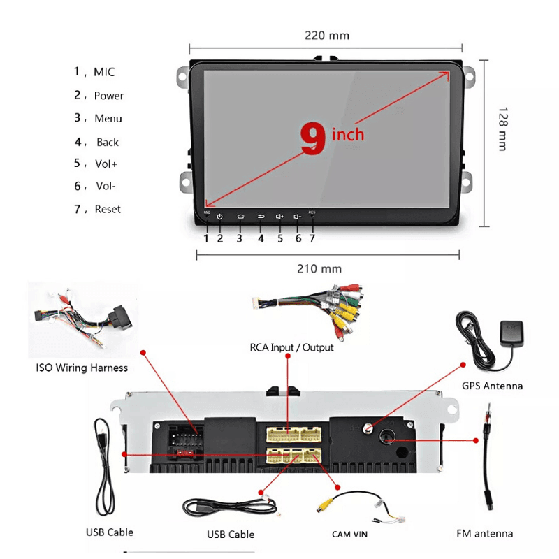 Navigatie auto Android 8.1 cu display 9” inch 1gb ram compatibil cu VW Passat Golf Touran Tiguan Jetta wifi hotspot