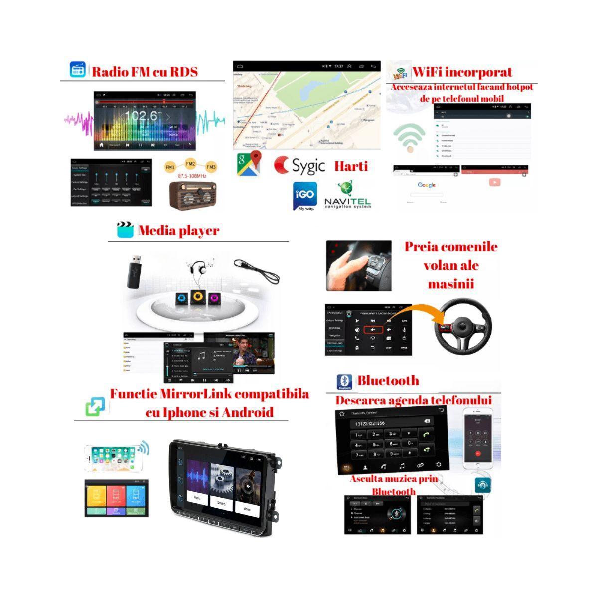 Navigatie auto Android 8.1 display 9” inch 1gb ram VW Passat Golf wifi