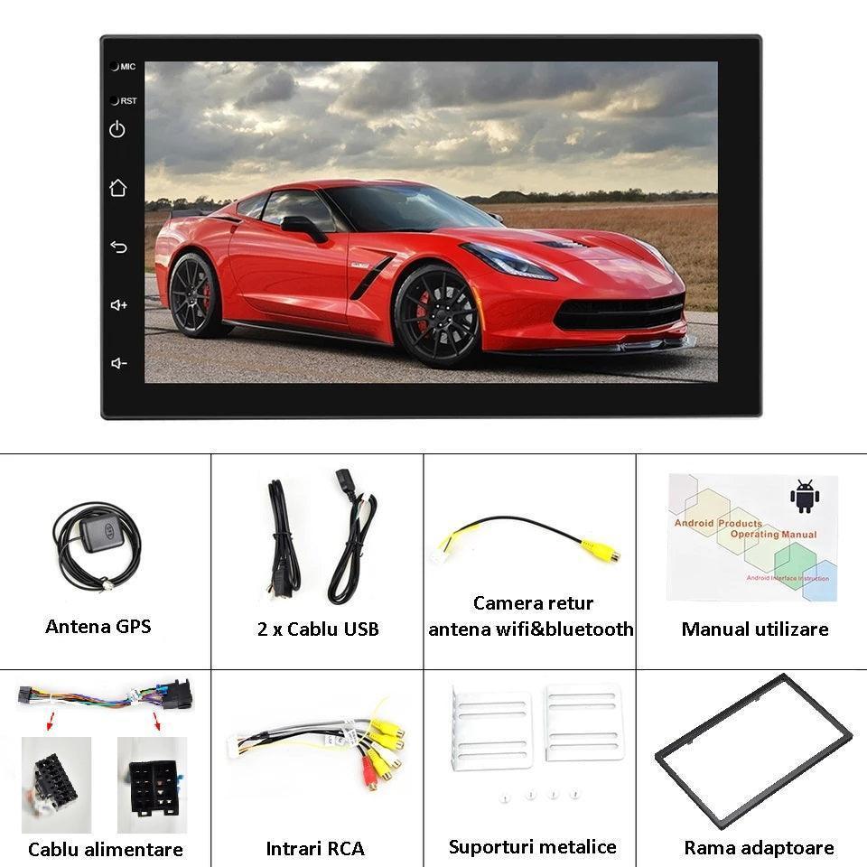 Navigatie auto cu android 9.0 7” Inch 2din 1gb ram waze wifi gps hotspot bluetooth mirrorlink