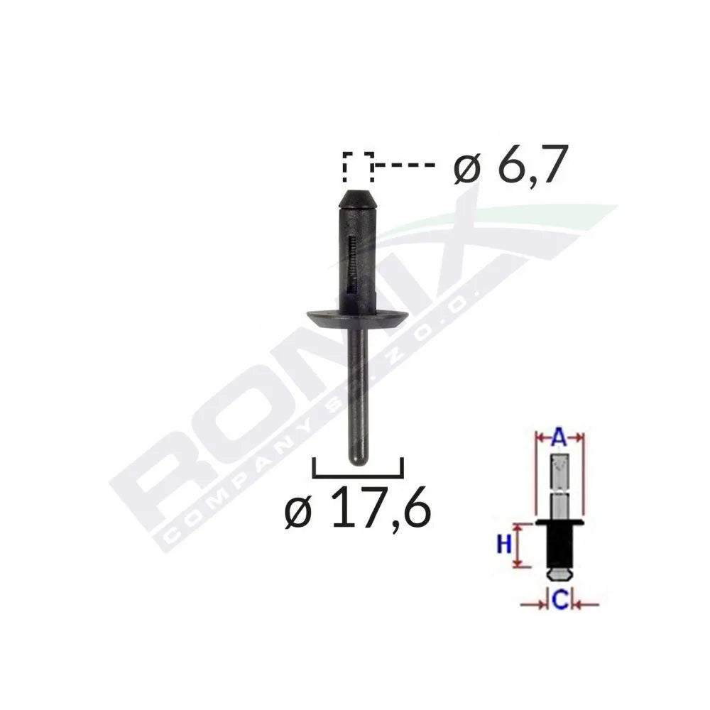 Popnit plastic universal 6.7x17.6mm - negru set 10 buc