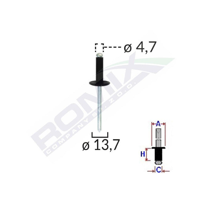 Popnit universal negru 4.7mm set 10 buc