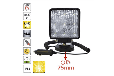 Proiector de lucru cu led. patrat. lumina difuza. baza magnetica jbm