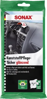 Servetele umede auto pentru suprafetele din plastic, cu efect lucios, set 10 buc sonax