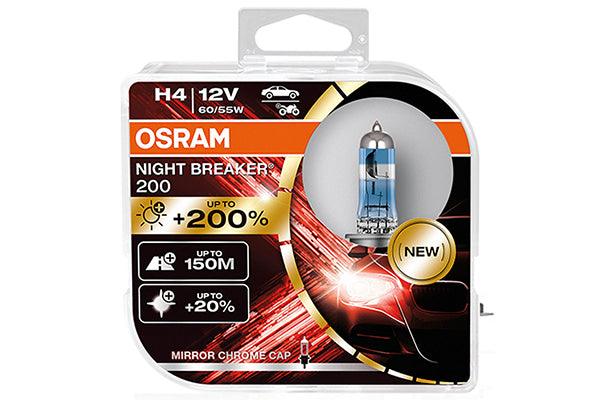 Set 2 becuri 12v h4 60/55 w night breaker +200% osram