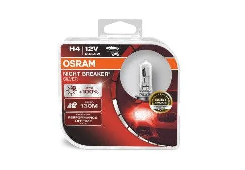 Set 2 becuri 12v h4 60/55 w night breaker silver +100% osram