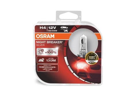 Set 2 becuri 12v h4 60/55 w night breaker silver +100% osram