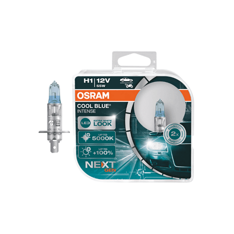 Set 2 becuri auto far halogen Osram H1 cool blue intense next gen +100% 55w 12v P14.5s 64150CBN-HCB