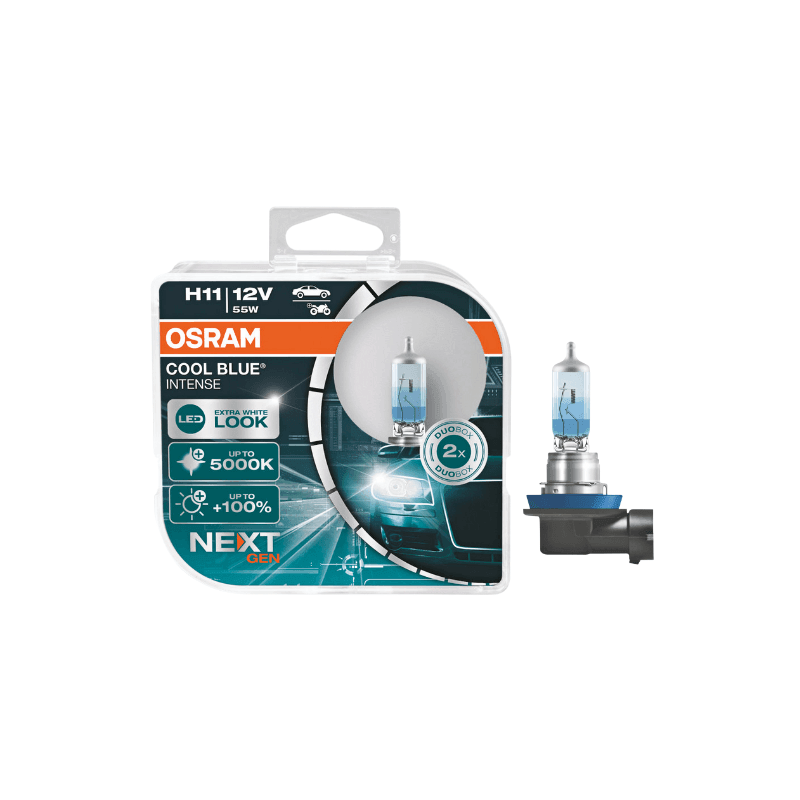 Set 2 becuri auto far halogen Osram H11 cool blue intense next gen +100% 55w 12v PGJ19-2 64211CBN-HCB