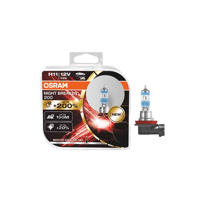 Set 2 becuri auto far halogen Osram H11 Night Breaker +200% 64211NB200