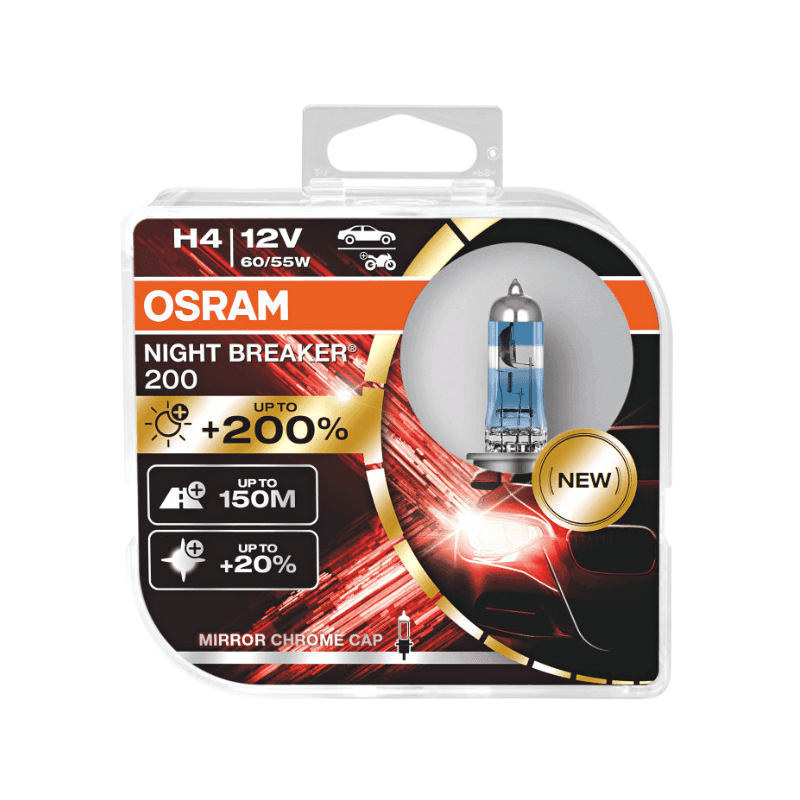 Set 2 becuri auto far halogen Osram H4 Night Breaker +200% 64193NB200