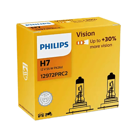 Set 2 becuri auto far halogen Philips H7 Vision +30% Light 55w 12v PX26d 12972PRC2