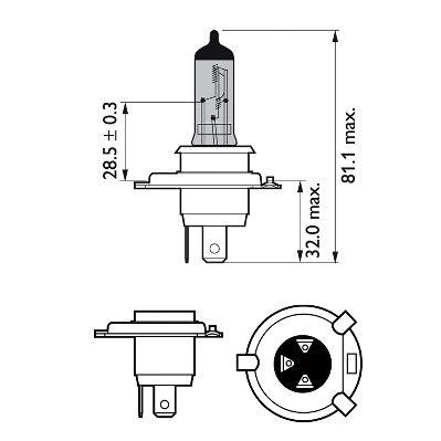 Set 2 becuri far h4/w5w p43t-38 60/55w 12v white vision ultra philips