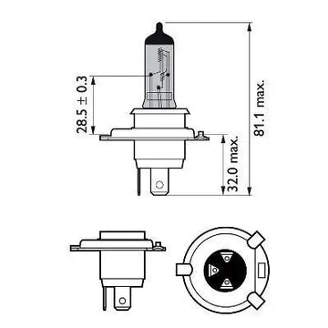 Set 2 becuri far h4/w5w p43t-38 60/55w 12v white vision ultra Philips 12342WVUSM