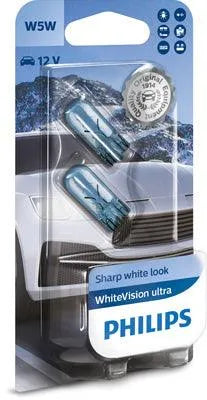 Set 2 becuri fara soclu w5w 12v (blister) white vision ultra philips