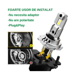 Set 2 becuri mini led H7 canbus 20000lm 6000k alb rece cu ventilator