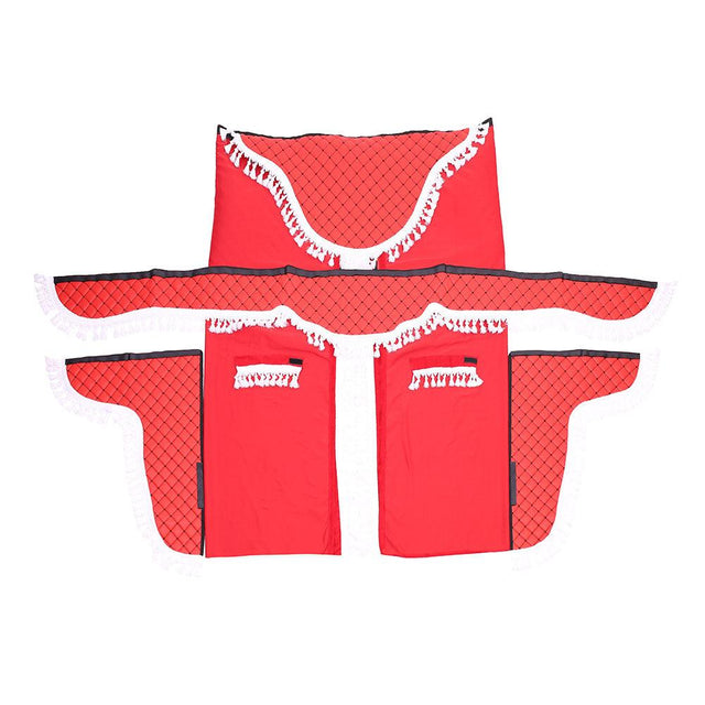 Set perdele cabina camion, universale, velur, rosu-alb