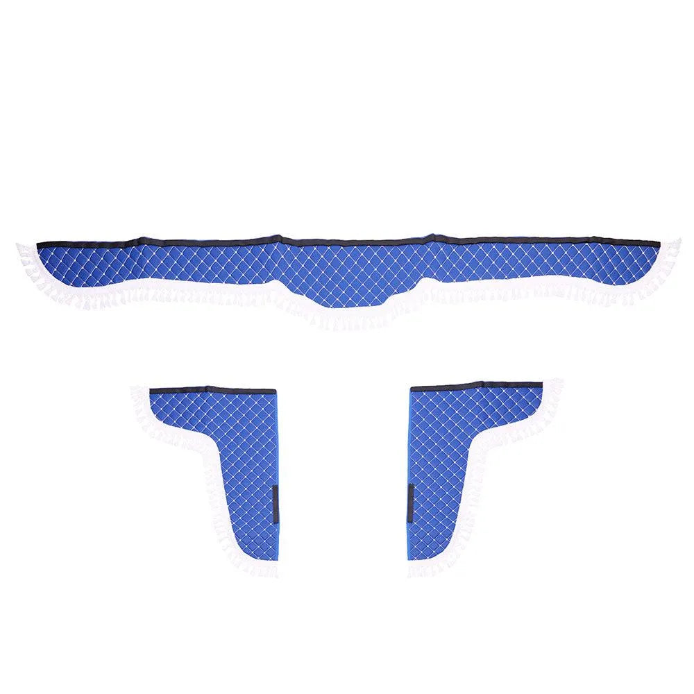 Set perdele decor cabina camion, universale, velur, albastru - alb