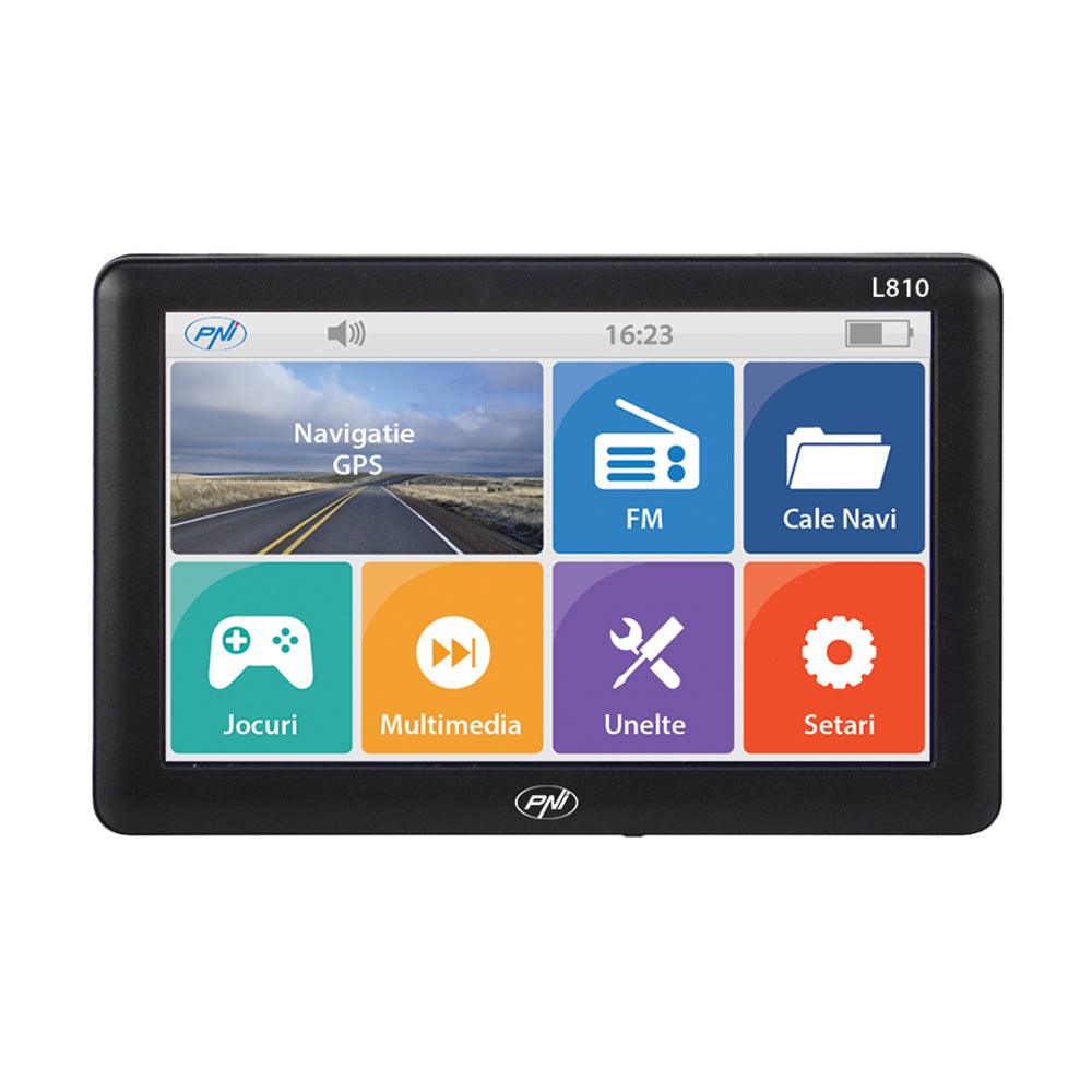 Sistem de navigatie gps pni l810 ecran 7 inch, 800 mhz, 256mb ddr, 8gb memorie interna, fm transmitter