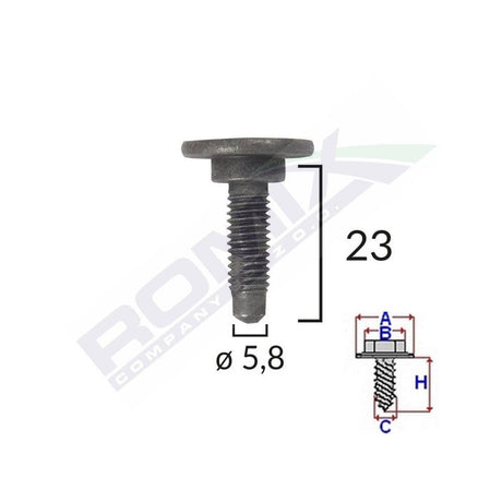 Surub fixare alfa romeo/fiat/citroen 5.8x23mm - negru set 5 buc