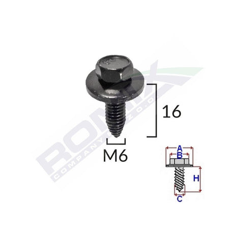 Surub fixare bara protectie pentru peugeot, citroen 6x16mm set 5 buc