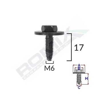 Surub fixare elemente exterior pentru peugeot, citroen 6x17mm set 5 buc Romix C60615