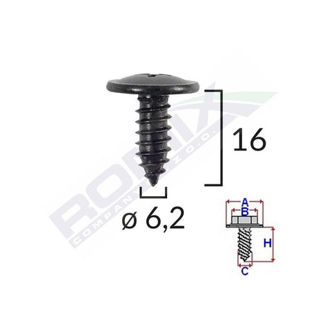 Surub fixare elemente exterior pentru toyota, kia, hyundai 6.2x16mm set 10 buc