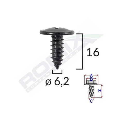 Surub fixare elemente exterior pentru toyota, kia, hyundai 6.2x16mm set 10 buc